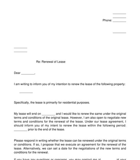 Letter of Intent to Renew Lease .